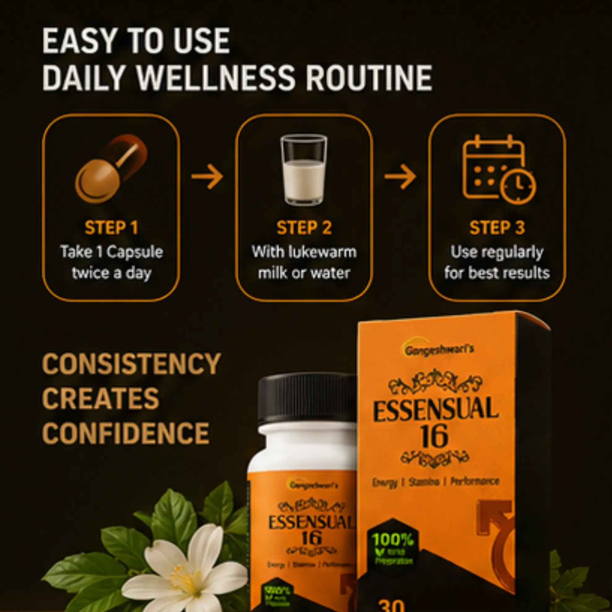 Essensual-16 Ayurvedic Power Capsule for Men | Supports Energy, Stamina, Vitality & Daily Performance | Premium Herbal Formula with Shilajit, Ashwagandha & Safed Musli | 30 Capsules - Image 6