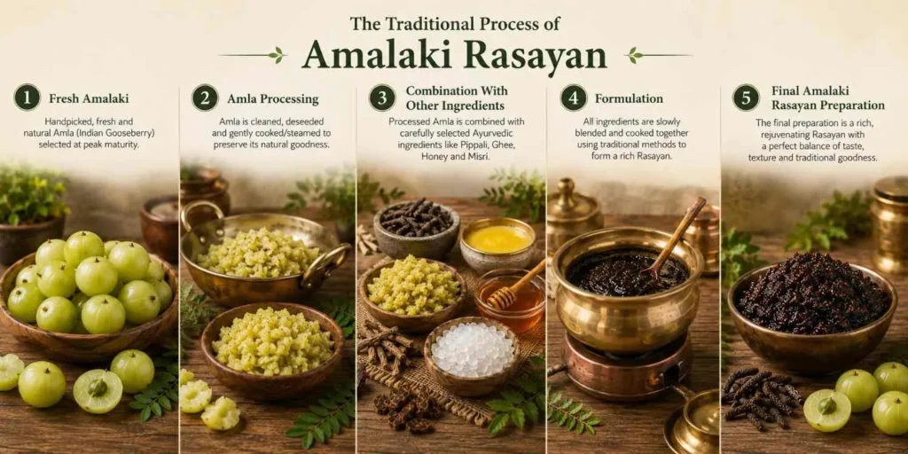 Traditional Amalaki Rasayan preparation process using fresh Amla