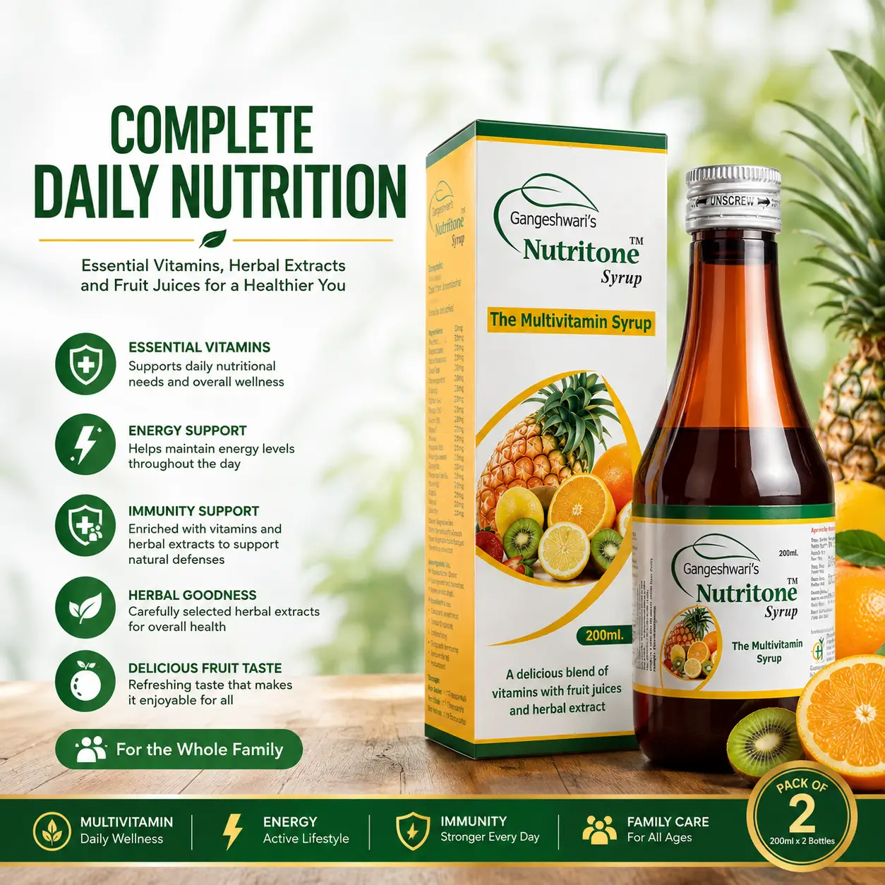 Nutrition Syrup 200ml | Multivitamin, Multimineral & Ayurvedic Health Tonic | Gangeshwari Herbals - Image 2