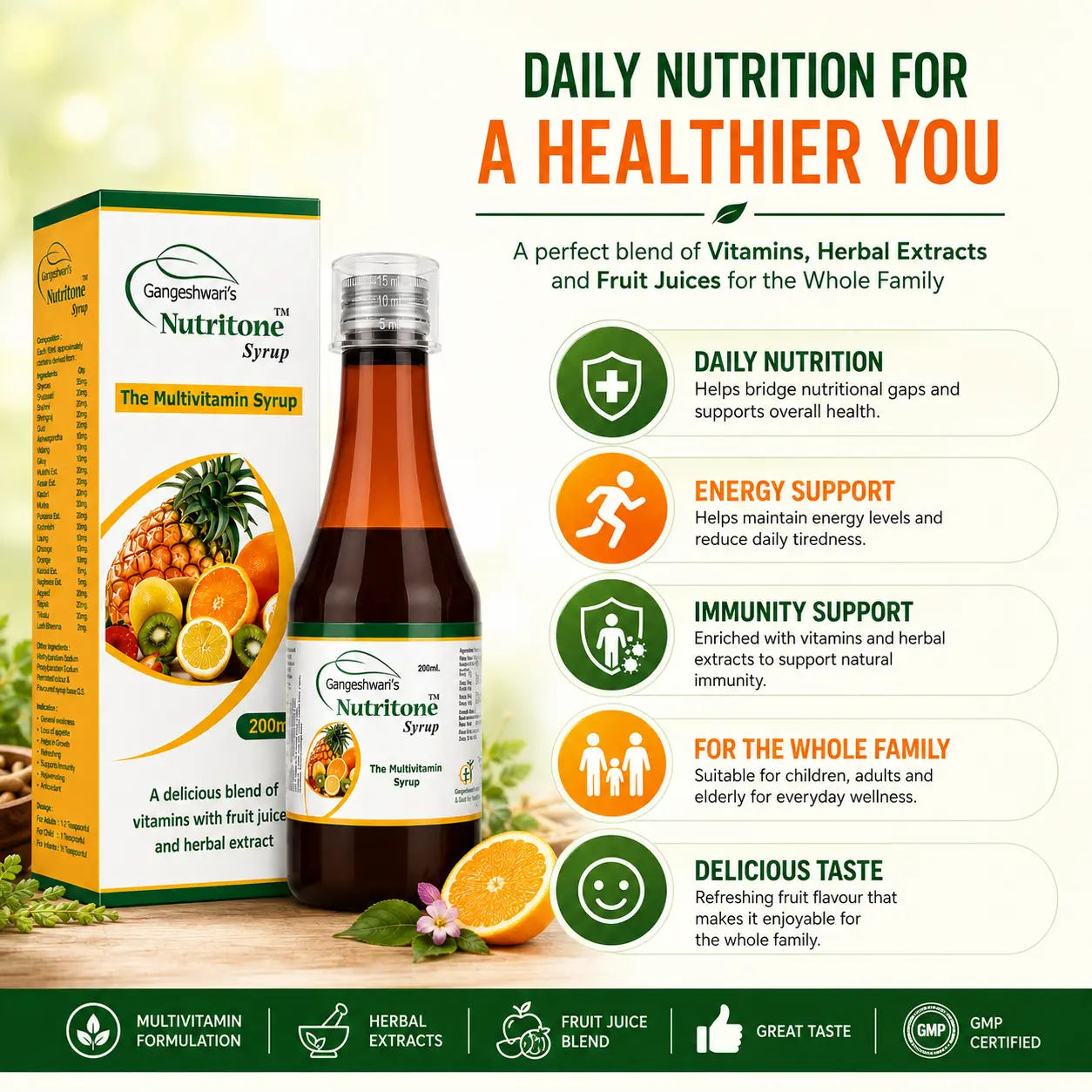 Nutrition Syrup 200ml | Multivitamin, Multimineral & Ayurvedic Health Tonic | Gangeshwari Herbals - Image 3
